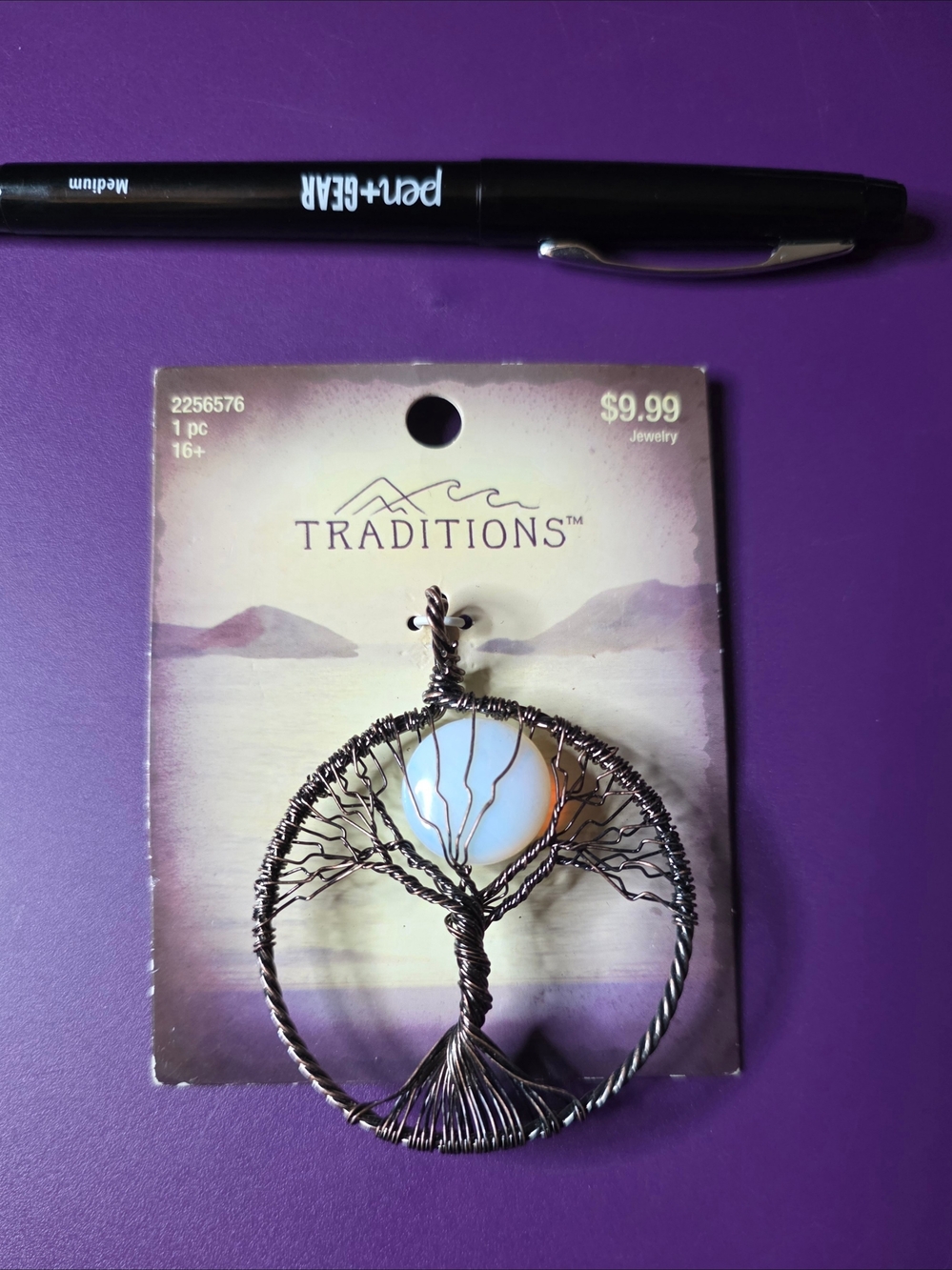 Traditions Silver-Tone Tree of Life Pendant Necklace with Opalescent Stone